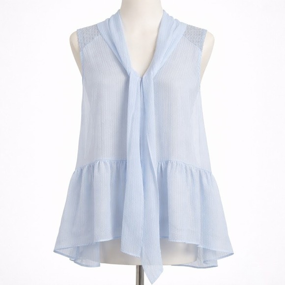 Elle Tops - Sheer Fairy Peplum Sleeveless Top Sz M Pastel‎ Blue Coquette Romantic Fairy Twee